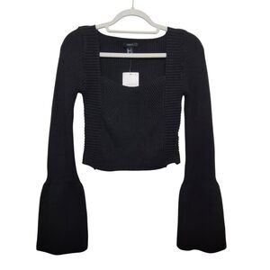 Forever 21 Black Square Neck Bell Sleeve Ribbed Sweater Top Size Small
